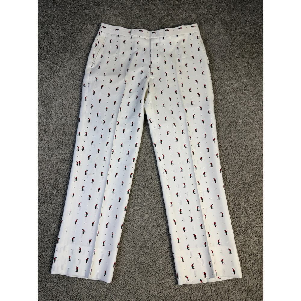 Vintage 70s Golf Pants Men 34x29 Sansabelt Jaymar White Putting Guy All Over